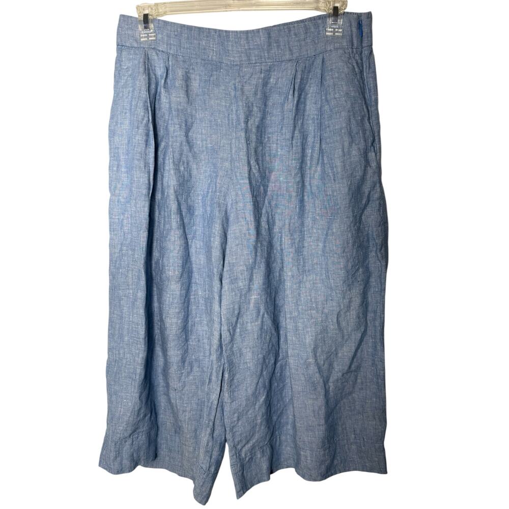 GAP 16 Super Wide Leg 100% Linen Blue Culotte Pants Pleated Side Zip Coastal EUC
